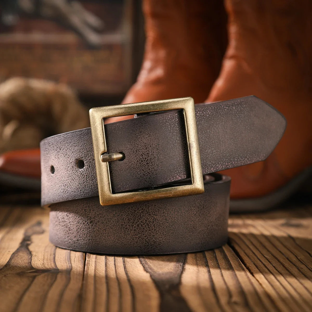 A Casual and Retro Belt, a Waist Accessory for Western-Style Clothing, Metal Buckle, PU Belt, Suitable for Both Men and Women