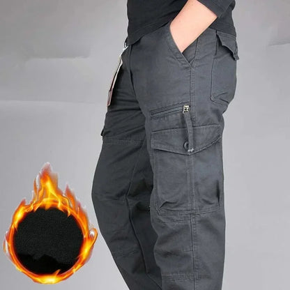 Men's Winter Thicken Fleece Cargo Pants Double Layer Straight Pants Men Casual Cotton Tactical Baggy Pant Warm Trousers S-5XL