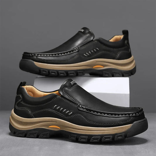 Men's Hand-Stitched Fashion Loafers, Solid Color Low-Top Casual Shoes, Simple Trendy Slip-On Sneakers, Men's Shoes for All Seasons, Daily Office Business Shoes, Large Size Men's Shoes