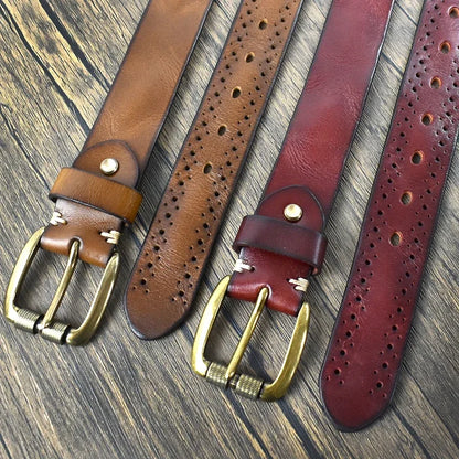 3.8cm Wide Genuine Leather Belt 105-125cm Male Retro Cowhide Waistband Men's Pin Buckle Belts DIY Jeans Pants Accessory