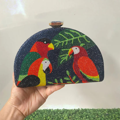Multicolored Parrot Diamond Evening Bags Women Crystal Clutch Purse Cocktail Prom Bird Party Handbags Rhinestone Shoulder Bag