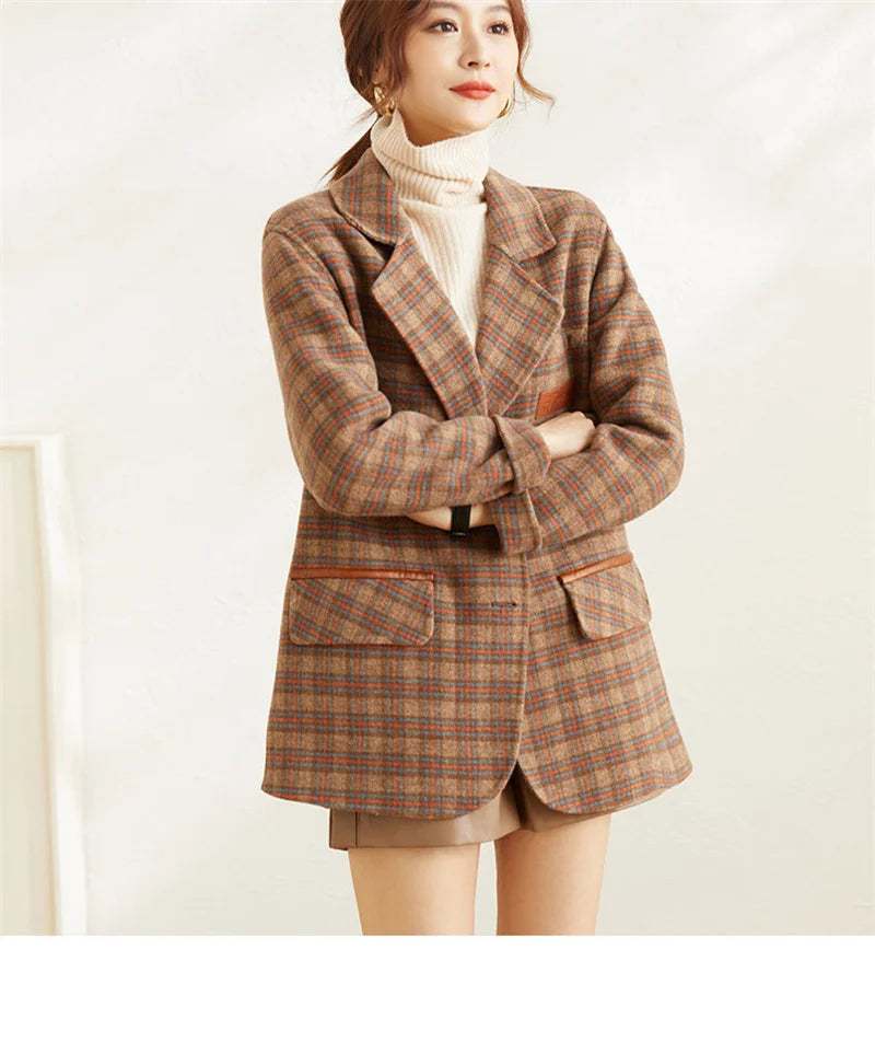 Plaid Suit Women's Jacket Autumn Winter 2025 New Fashion Long Sleeve Warm Blazer Female Coats Casual Office Ladies Overcoat Tops