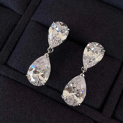 Waterdrop Moissanite Drop Earrings for Women Double Pear Cut Diamond Ear Stud 925 Sterling Silver Fine Jewelry with Certificate