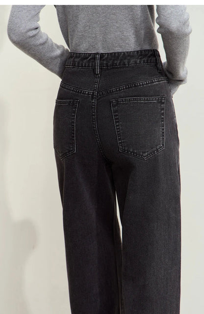 Minimalism Women's Jeans 2024 Autumn New Casual Cotton Denim Pants Retro Trendy Loose Straight Wide-leg Trousers 12443249