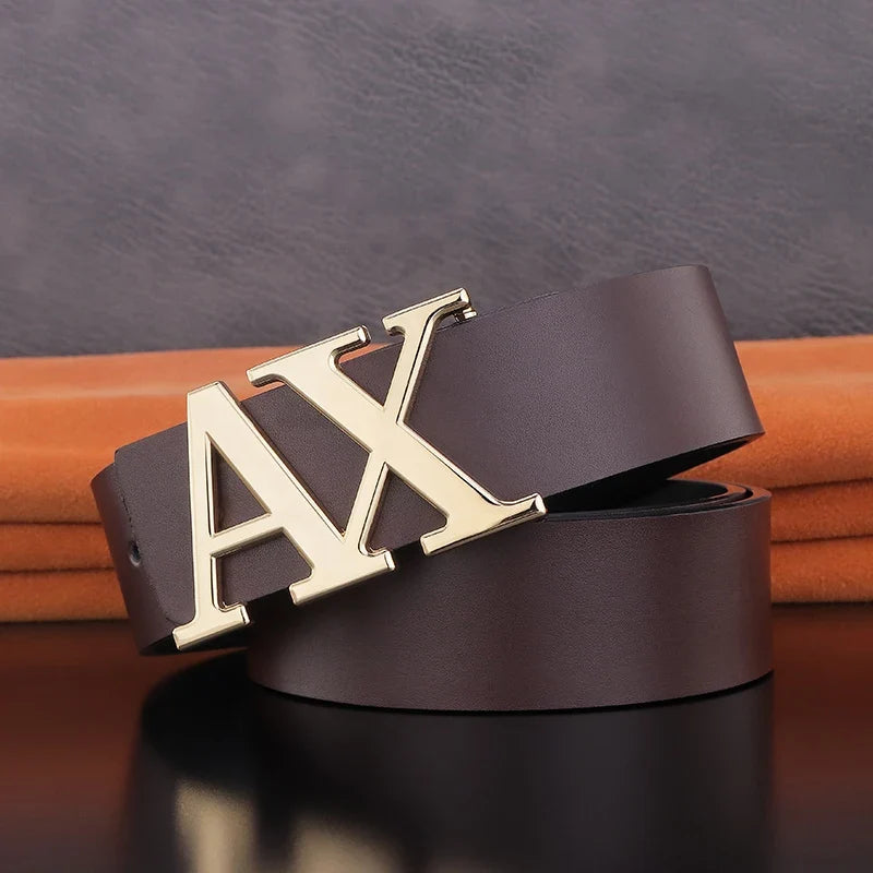 HigFashion Personality Buckle A Letter Belt Men's Leather Waistband Designer Luxury Brand Belts Casual Black Cowskin Waist Strap