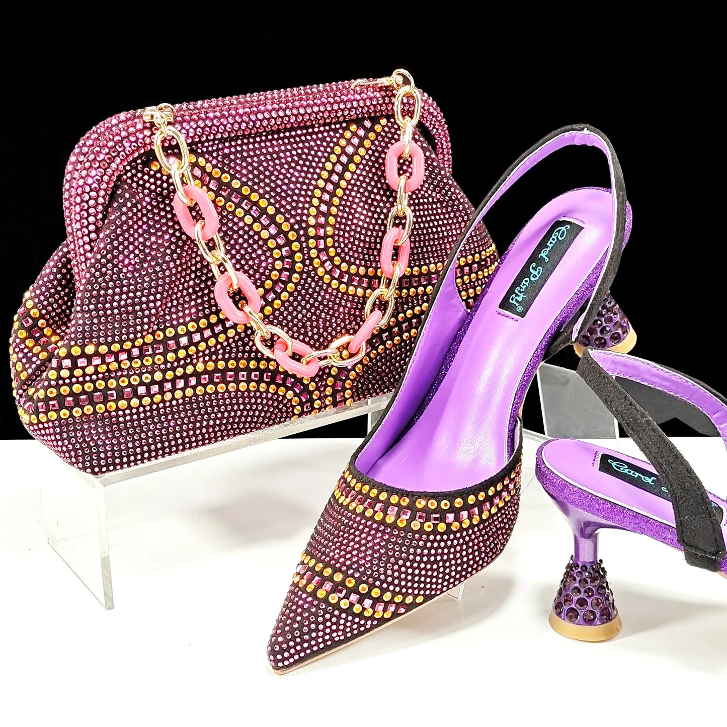 New Italian Pumps and Bag To Party 2024 INS Style Pointed-Toe Rhinestone Elegant High Heels Champagne Wedge for Women