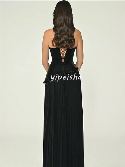 Customized Intricate Beading Sequined A-line Strapless Long Dresses Bespoke Occasion Dresses Modern Style Sizes Available Retro