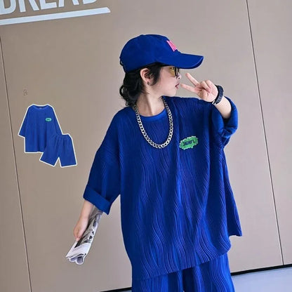 Klein Blue Wave Pattern Children's Clothes Boys T-shirt Boy Summer Set Suit Kids Toddler Clothing Sets From 4 Cotton Child Boy's