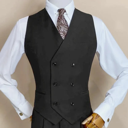 Men Vest Black Double Button V Neck Solid Waistcoat For Wedding Birthday Banquet Party Office Business Work Daily Men Suit Vest