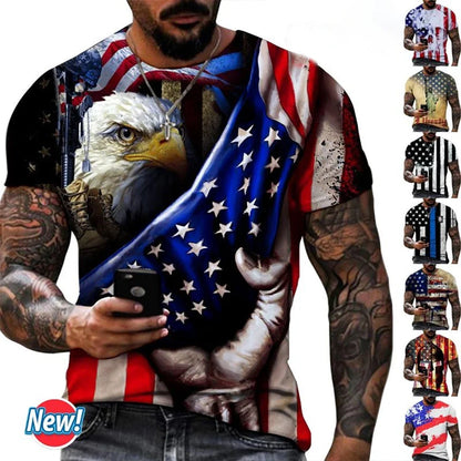 Summer Hot Selling Men's Creative Personality Soaring Eagle Animal 3D Printing Fun Casual Fashion T-shirt