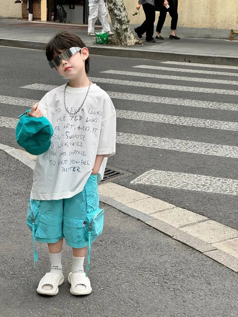 2026 Summer New Korean Style Handsome Baby Boy Letter Print Casual Short Sleeve T-Shirt