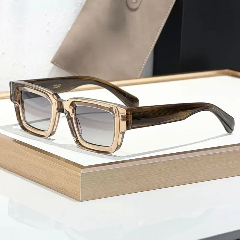 Classical Rectangle Sunglasses Handmade in Japan Fashion Designer High Quality UV400 for Men Women Vintage Eyeglasses with Case