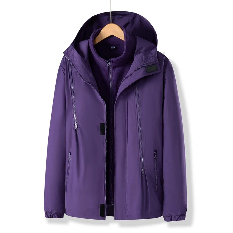 Women Three-in-One Detachable Autumn Winter Outdoor Climbing Windbreaker Windproof Waterproof Fleece Lined Jacket Coat Man Coats