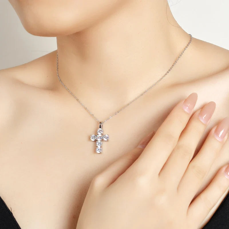 3ct D VVS1 Moissanite Cross Pendant Necklaces for Women Man Sparking Diamond with GRA 100% 925 Sterling Silver Necklace