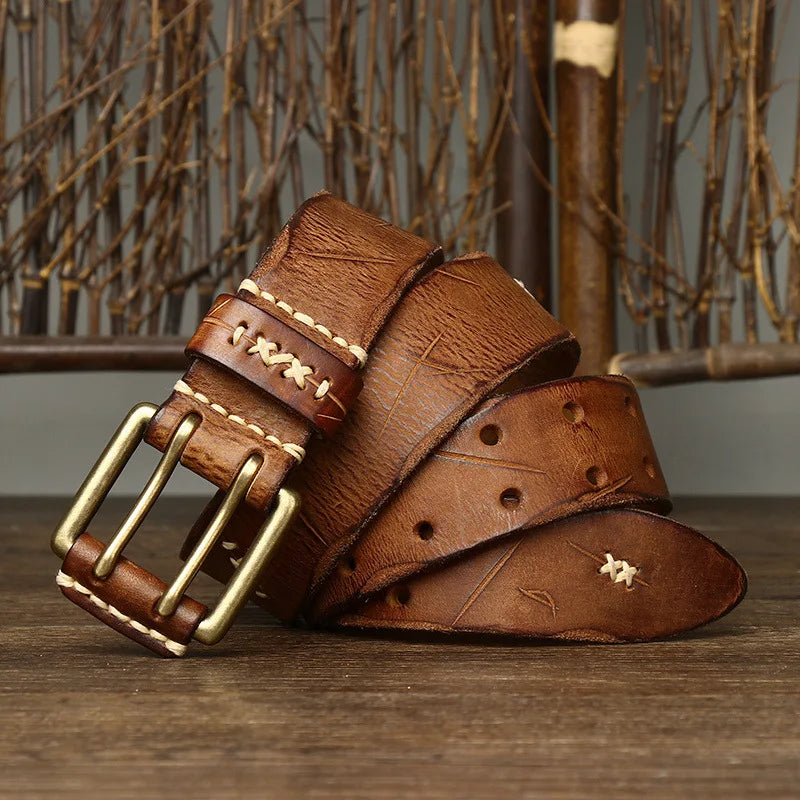 3.8CM Men High Quality Genuine Leather Brass Buckle Belt Luxury Designer Belts Men Pure Cowskin Fashion Strap Male Jeans for Man