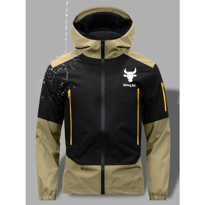 Men's Windproof Waterproof Hooded Jackets Big Pockets High Street Print Outdoor Windbreaker Coat for Hiking Trekking Streetwear