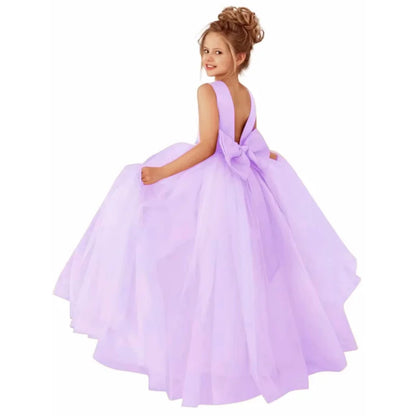 Customized Flower Girls Dress Dusty Pink Pearls Belt With Bow For Wedding Birthday Banquet Prom Ball Holy Communion Gowns