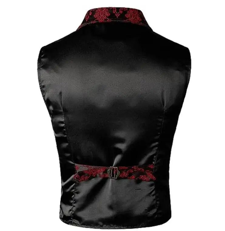Victorian Floral Jacquard Men Suit Vest Formal Business Lapel Single Breasted Slim Fit Waistcoat Wedding Banquet Party Tops