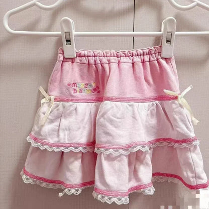 Sweet Lolita Style Cake Mini Skirts Japan Women Kawaii Cartoon Embroidery Bow Pleated Skirts Y2k Short Fairy Skirt Faldas Mujer