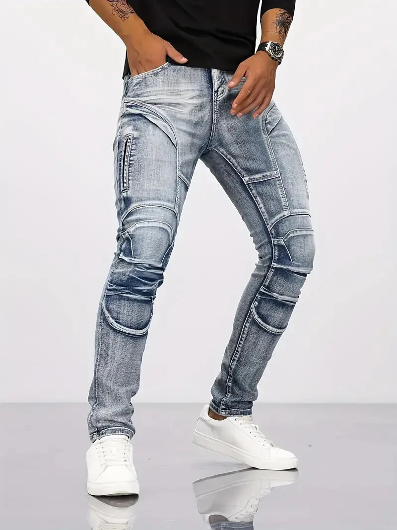 2025 Jeans Men's Small Straight Leg Denim Design Pants New Slim Fit Small Hole Long Pants High Street Classic High Quality Mens