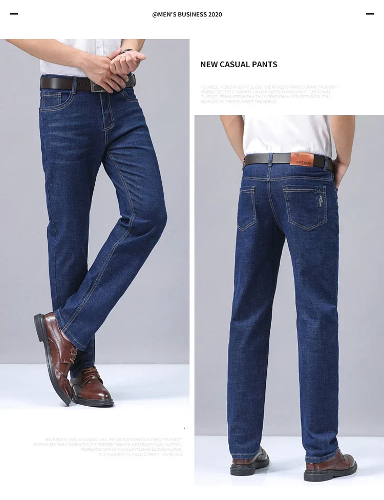 2025 New Light Blue Men's Comfort Soft Jeans Fashion Straight Business Pants Cotton Soft Casual Stretch Denim Trousers 28-40