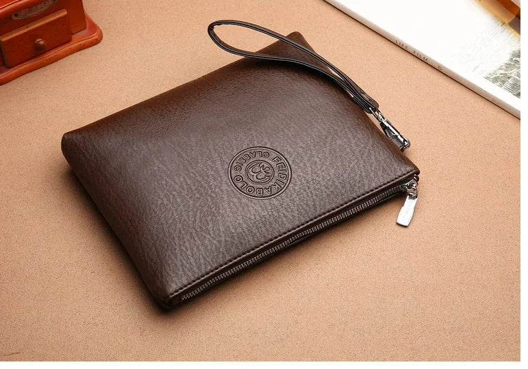 Nouvelle Pochette pour Homme Style Business Grand Portefeuille en Cuir PU Souple Homme avec Dragonne Sac Élégant Décontracté et Tendance Sac à Main Pochette Homme