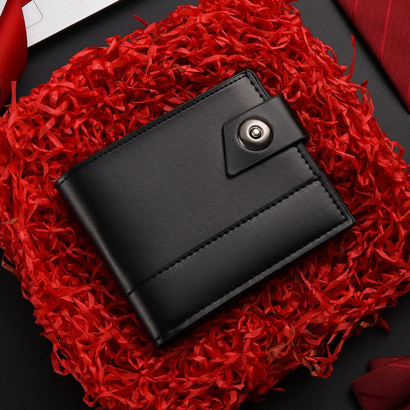 Men's Wallet Pu Leather Short NO Zipper Buckle Wallet Solid Color Wear-Resistant Leather Clip Daily Casual Fashion Zero Wallet