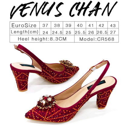 Nigerian Women Heel Party Ladies Italian Design Shoes And Bag Set Decorated with Rhinestone Handbag Wedding Party