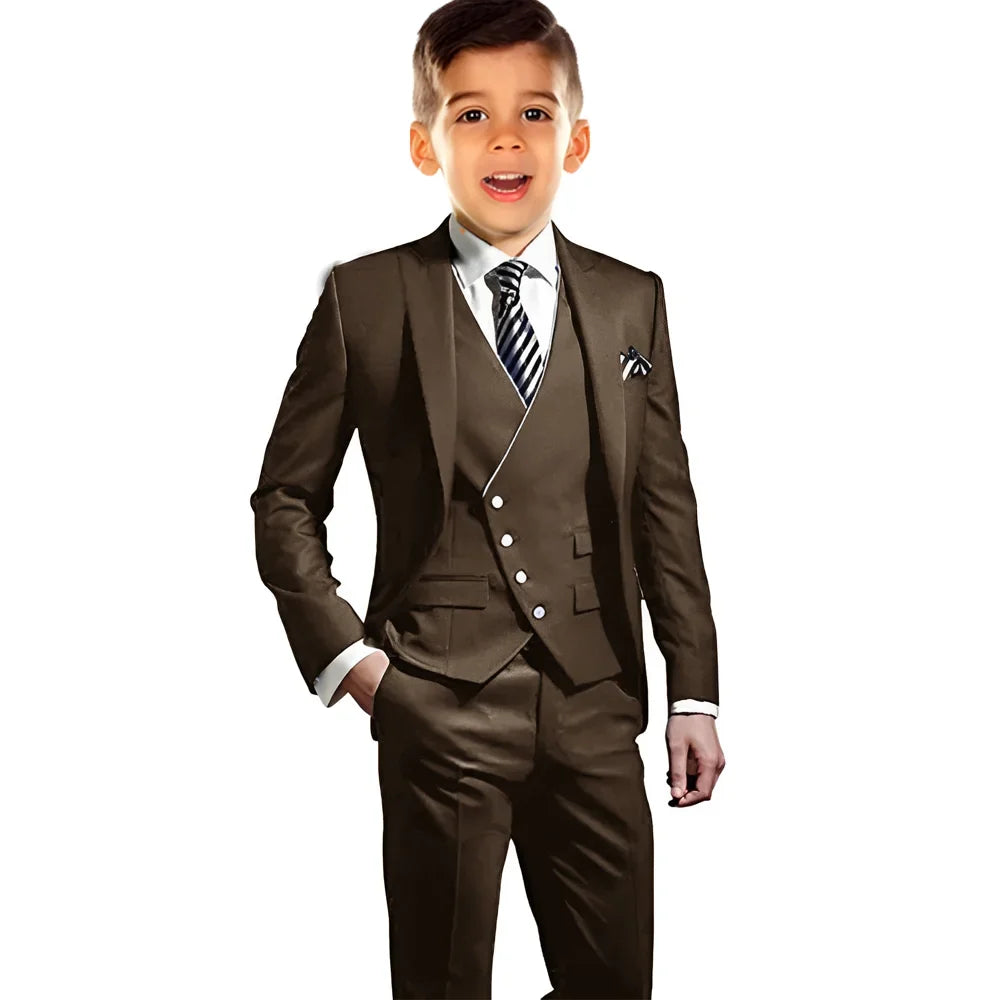 Boys Elegant Peak Lapel Suit Set 3 Pieces Birthday Party Outfit,Autumn Long Sleeve Tuxedo Wedding Guest Clothes,Plus Size Suits