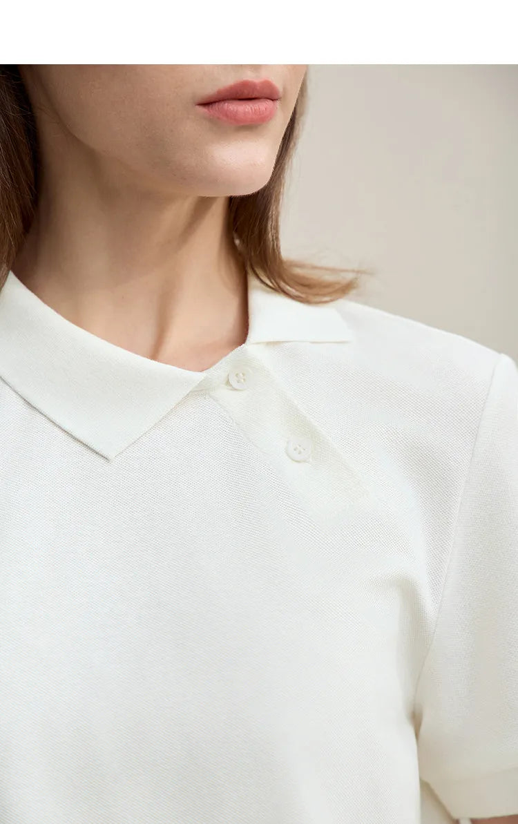 Women's Polo Shirt 2026 Summer Asymmetric Placket Short Sleeve Tee Lapel Collar Casual Layering T-Shirt For Women 12622015