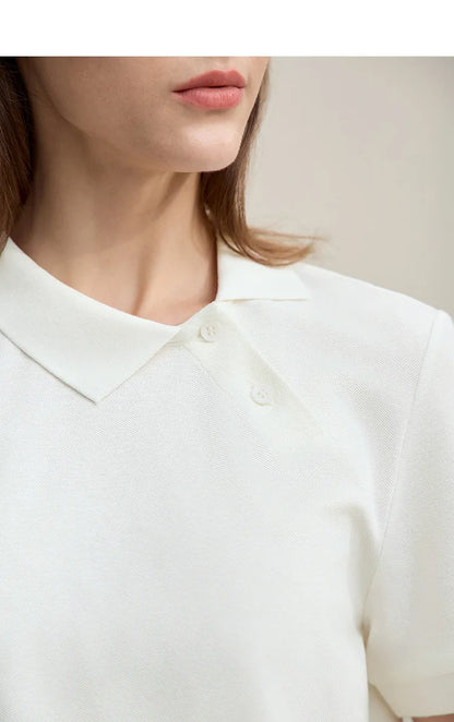 Women's Polo Shirt 2026 Summer Asymmetric Placket Short Sleeve Tee Lapel Collar Casual Layering T-Shirt For Women 12622015