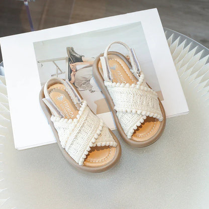 Girls Summer Beach Shoes Ethnic Style Children's Casual Sandals Kids Soft Sole Fashion Shoes Vintage Princess Shoes Summer New