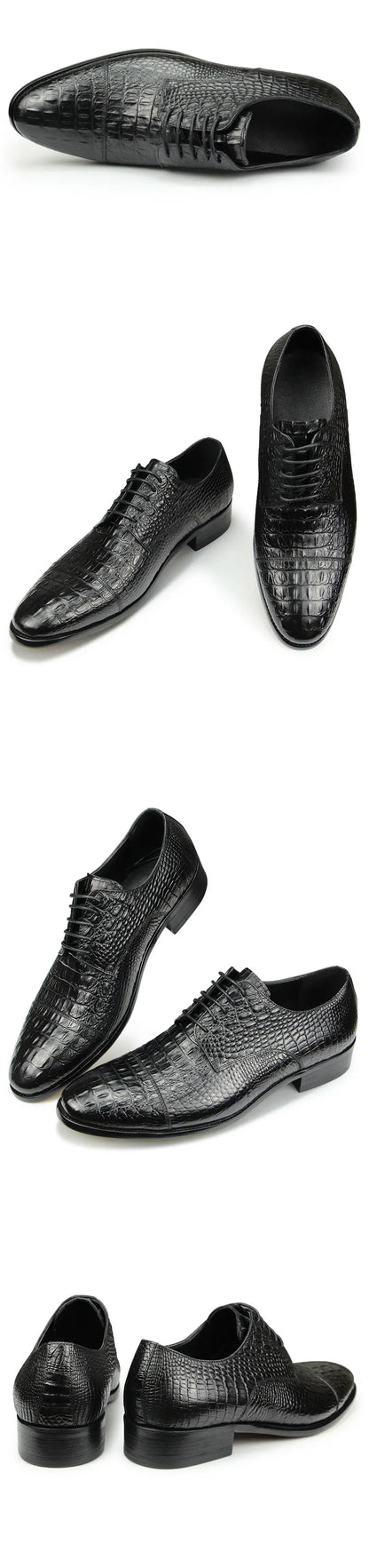 Luxury Crocodile Pattern Genuine Leather Shoes Handmade Men's Vintage Casual Leather Shoes Custom Pointed Toe Oxford Dress Shoe