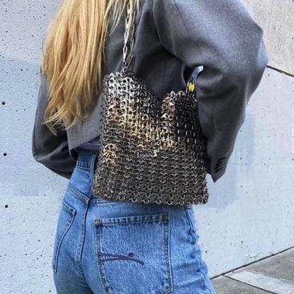 Women's Bag Designer Handbag Aesthetic Bags Hand Woven Metal Gold Silver Splicing Clutch Luxury Holiday Shoulder Bag Tote Bag