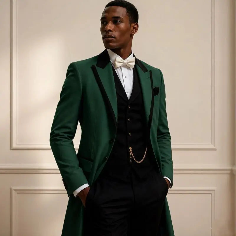 3 Pcs Wedding Suits for Men Slim Fit Long Groom Tuxedo Jacket Single Breasted Tailor Made Formal Prom Suits for Diplomatic Wear