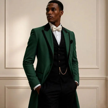 3 Pcs Wedding Suits for Men Slim Fit Long Groom Tuxedo Jacket Single Breasted Tailor Made Formal Prom Suits for Diplomatic Wear