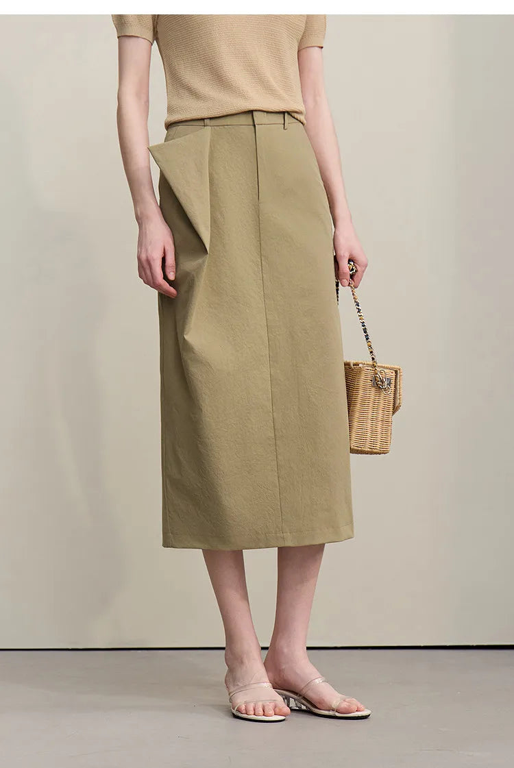 Women's Skirt 2026 Summer New Office Slit H-Line Midi Straight Casual Skirt Asymmetric Pleated Ladies Clothes 12642058