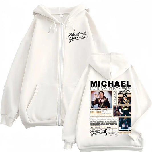 Limited Michael Jackson Classic Merch Zipper Hoodie Vintage Fashion Rock Zip Up Sweatshirts Men Women Casual Oversized Pullovers