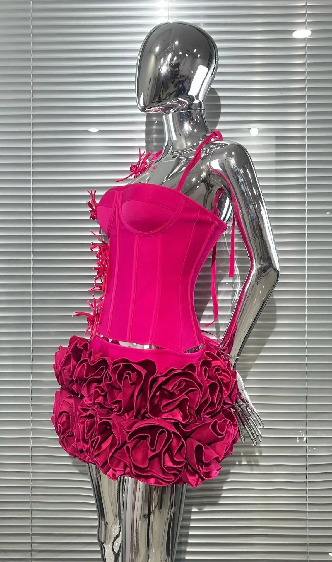 Halter Sleeveless Style Corset Mini Dress with Unique Embellishments for a Special Night Out Evening Gown