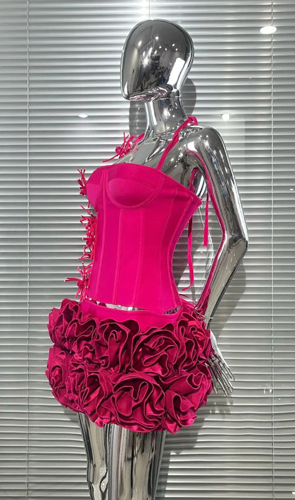 Halter Sleeveless Style Corset Mini Dress with Unique Embellishments for a Special Night Out Evening Gown