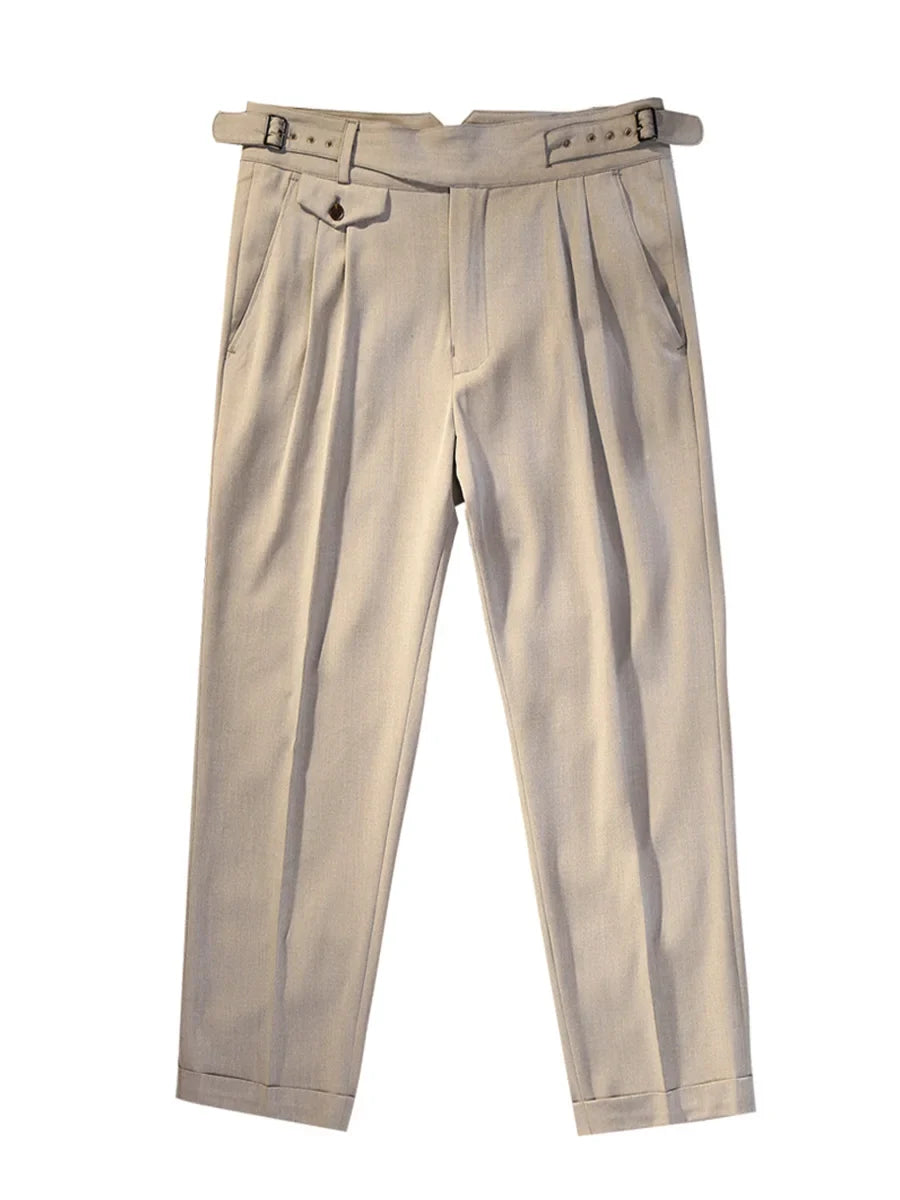 Men's high-density micro-stretch Goulger casual pants gray khaki herringbone pattern tapered Slim 9 pants pants