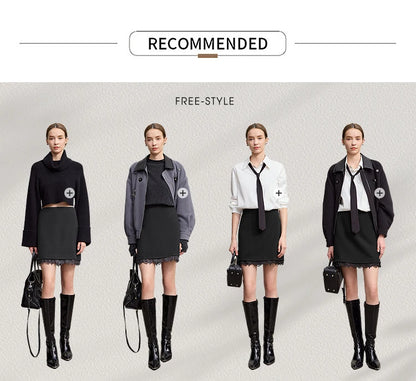 Minimalist Mini Skirt 2025 Winter New Short Wool Warm Skirts For Women Patchwork Lace Casual Solid Clothing Ladies 12544125