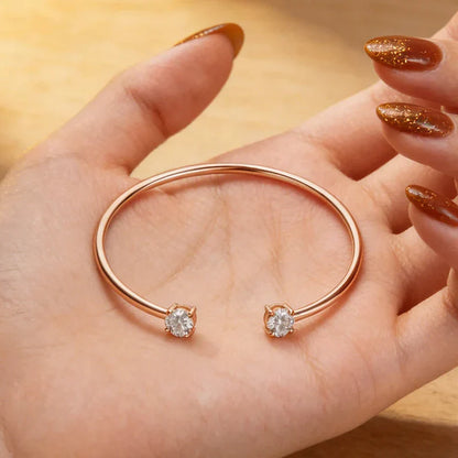 Dainty 0.5CT Round Brilliant Cut Moissanite Cuff Bangle for Women s925 Silver Lab Diamond Open Hand Chain Bracelet Gift