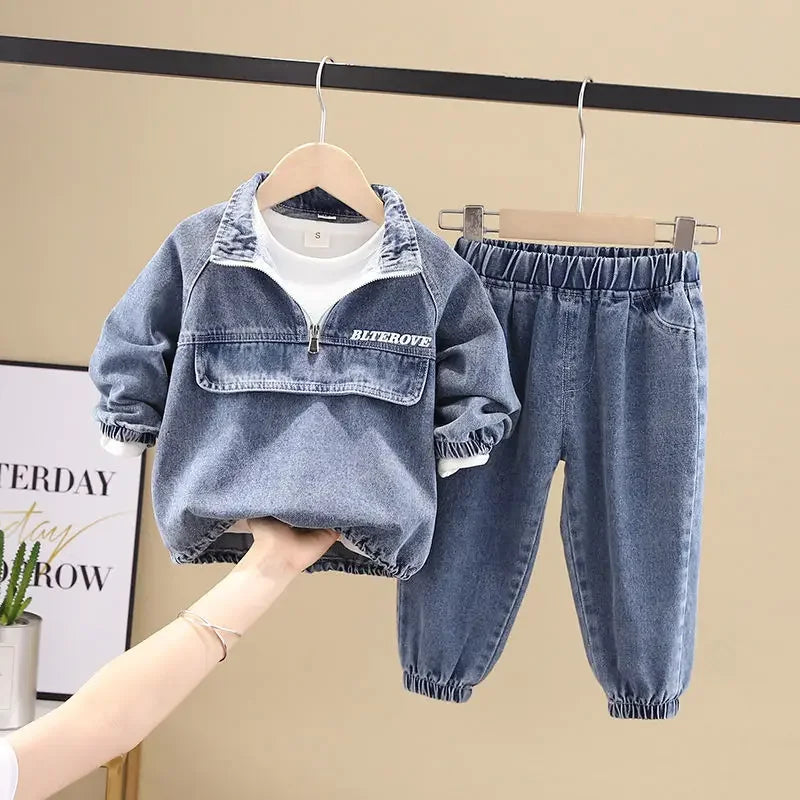 Boys Denim Clothes Sets Spring Autumn 2026 Children Coats Shirts Pants 2pcs Tracksuits For Baby Jeans Suit Kids Outfits Toddler