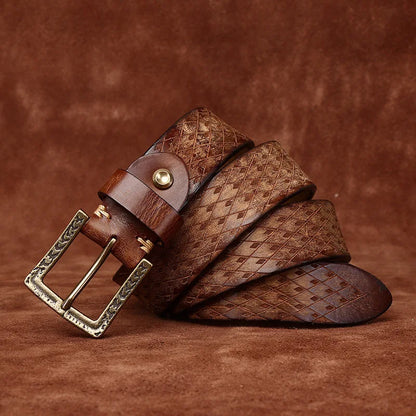 3.8CM Thickened Italian Pure Cowhide High Quality Genuine Leather Belts for Men Carving Strap Male Brass Buckle Jeans Cowboy