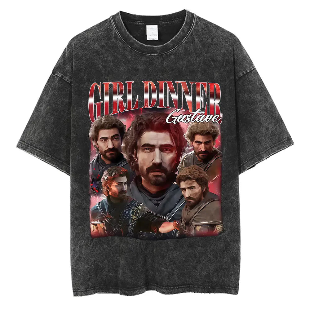Game Clair Obscur Expédition 33 Vintage Washed T Shirts Men's Women Casual High Quality Oversized Cotton T-shirt Fans Streetwear