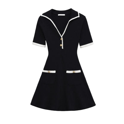 2025 Autumn  Casual Mini Dress Fashion Contrast Color Design Short Sleeve Dresses For Women Elegant Short Dress