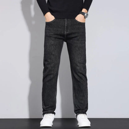 2026 new light luxury business comfortable men's jeans, high-end blue and black casual versatile pants straight leg men's pants