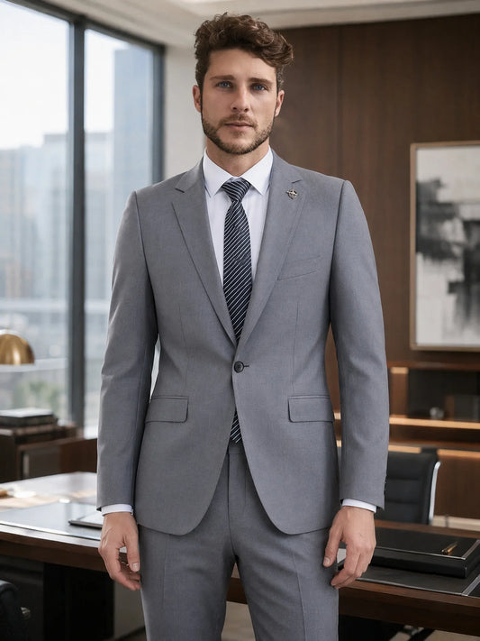 High Quality Men's Suit Slim Fit Solid Color Suit Formal Business Office Single Breasted Coat Pants 2 Pieces Set
