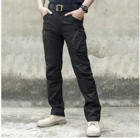 Black Camo Cargo Pants Outdoor Multi-pocket Ripstop Waterproof Trousers Male Autumn Wear-resistant Training Fishing Work Pant